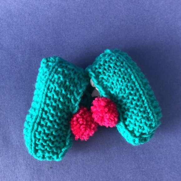 NWT Vintage Handmade Knitted Teal Pink Children’s Slipper Booties - Picture 3 of 3